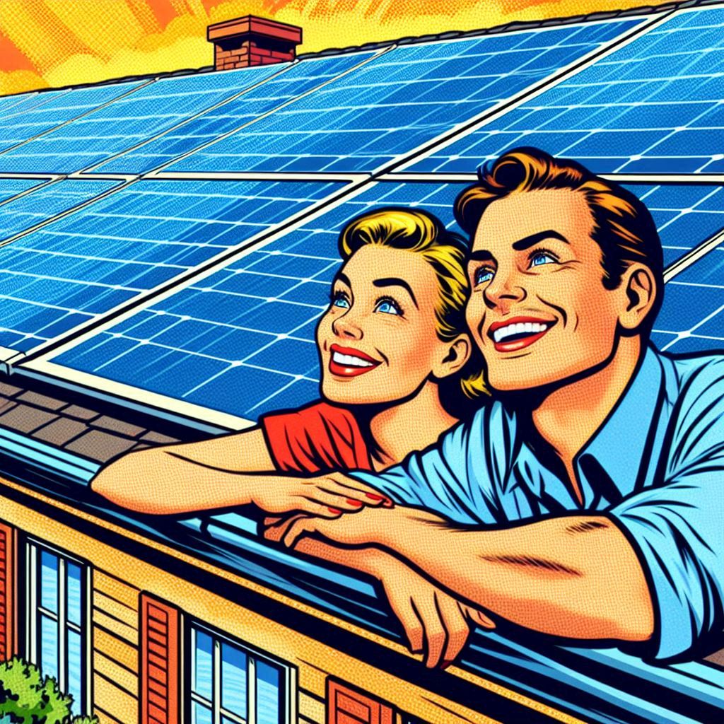 happy couple with solar power